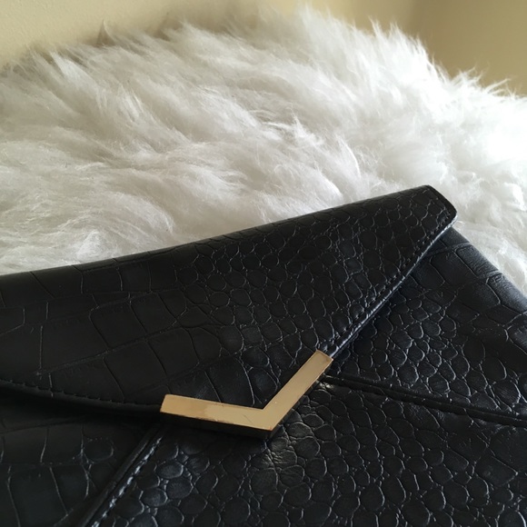 Express Black Leather Envelope Gold Clutch Purse - Picture 3 of 7